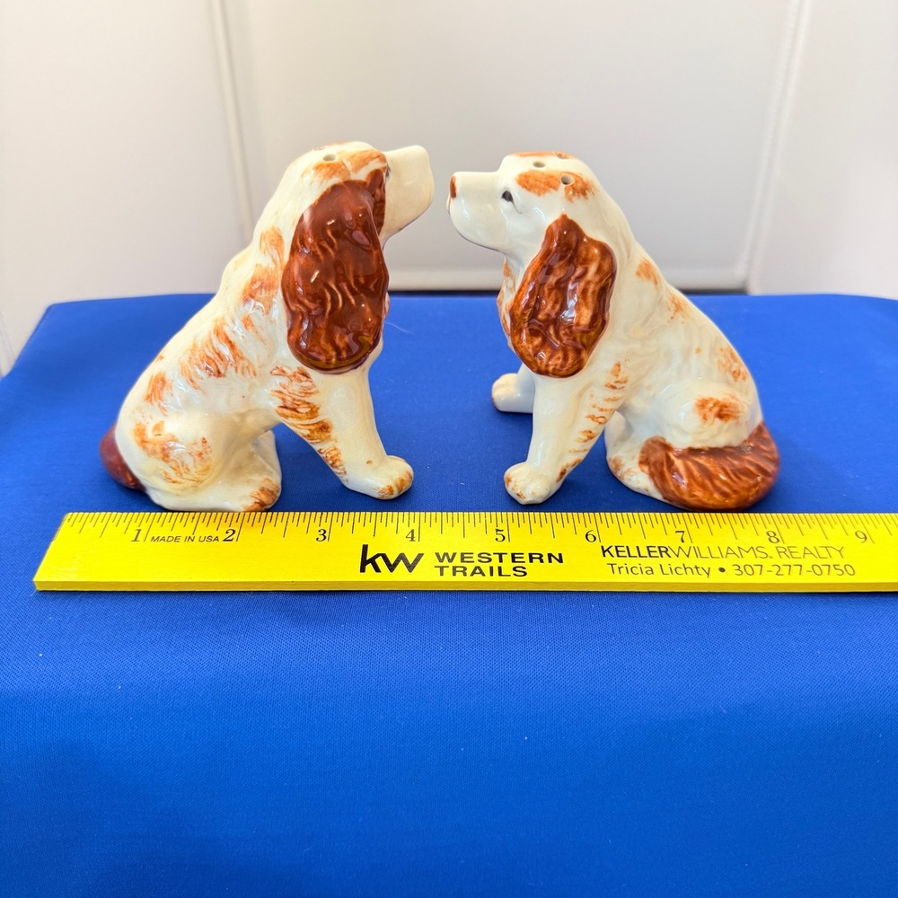 Vintage Spaniel Dog Salt and Pepper Shakers Ceramic Japan Brown White #2936 - Picture 6 of 13